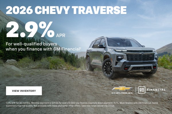 2026 Chevy Traverse. 2.9% APR for well-qualified buyers when you finance with GM Financial.